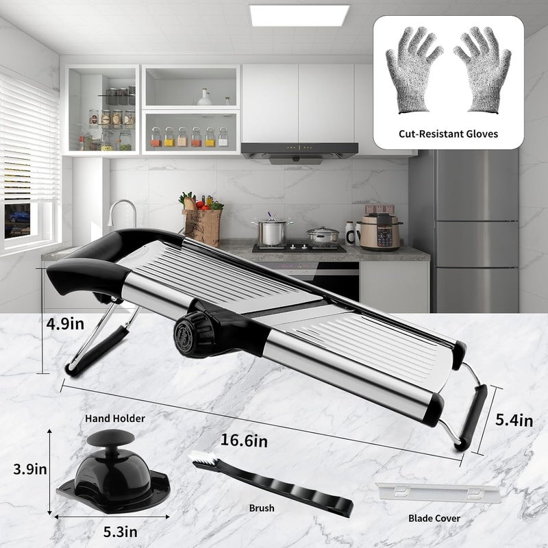 VEKAYA Mandoline Slicer, Mandoline Slicer for Kitchen, Adjustable Mandolin, Stainless Steel Mandoline, Vegetable Slicer, Potato, Onion, Cucumber, Tomato, Veggie Slicer with Cut-Resistant Gloves - Image 5